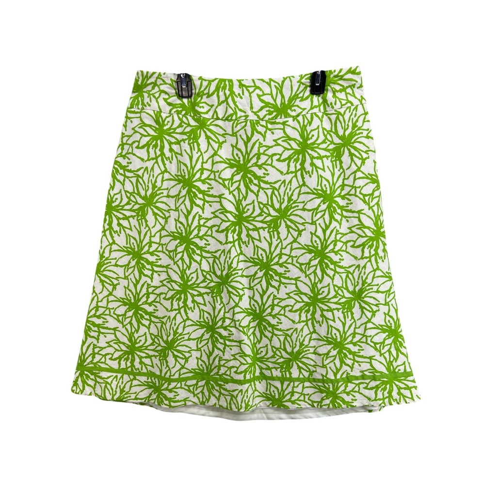 Cato Woman 18 20 W Green White Floral A Line Skirt Lined Linen Blend